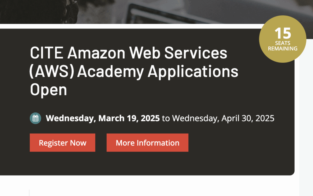 15 seats left for the CITE AWS Academy. Register Now!